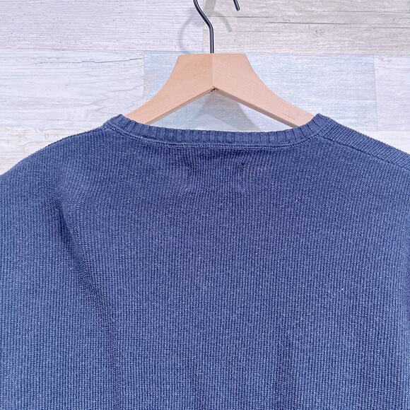 LINKSOUL Cotton Ribbed Crewneck Sweater Navy Blue Stretch Casual Mens Medium - Picture 5 of 7